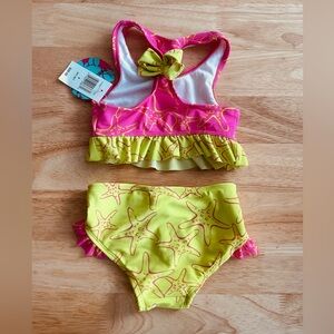2 Piece Beach Native Bikini Swim Bathing suit Girl Bright Pink Bow Ruffles 4